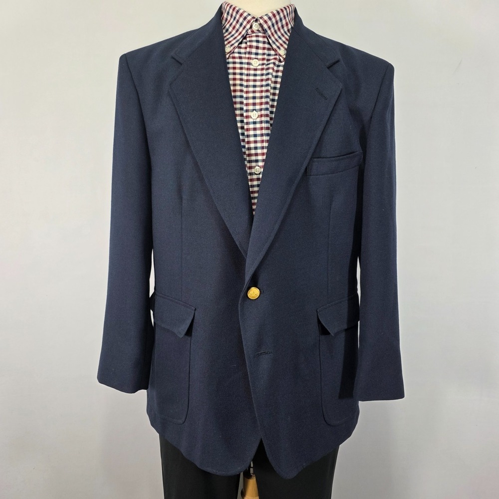 VTG Stafford Men's Sport Coat Blazer Two Button Deep Navy Poly Wool 44S Portly‎